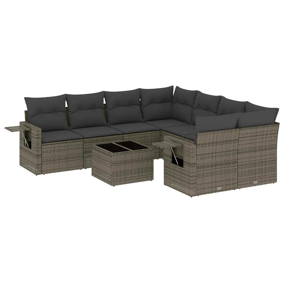 Salon de jardin 9 pcs avec coussins gris résine tressée - 2