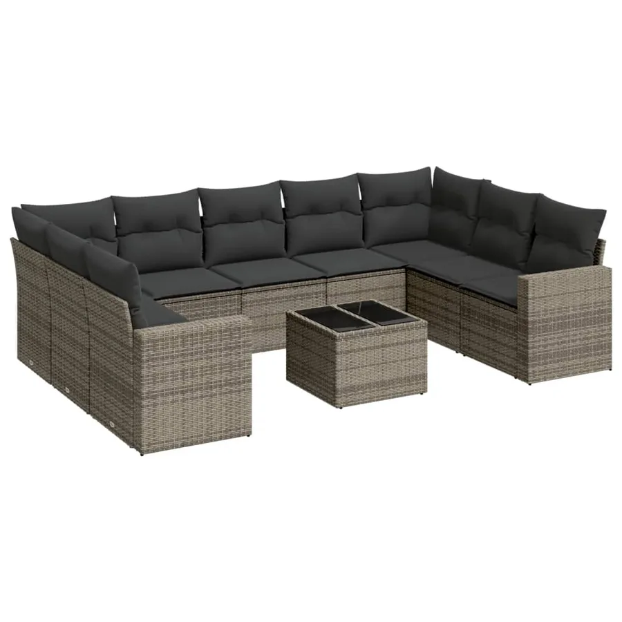 Salon de jardin avec coussins 10 pcs gris résine tressée - 2