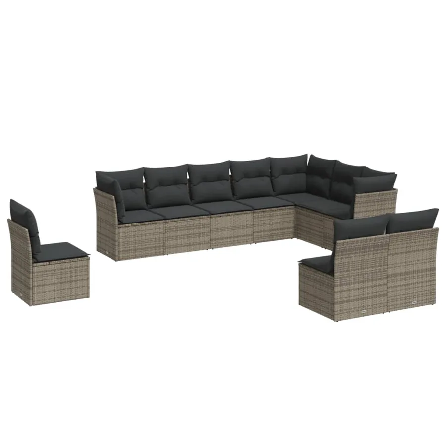 Salon de jardin avec coussins 10 pcs gris résine tressée - 2