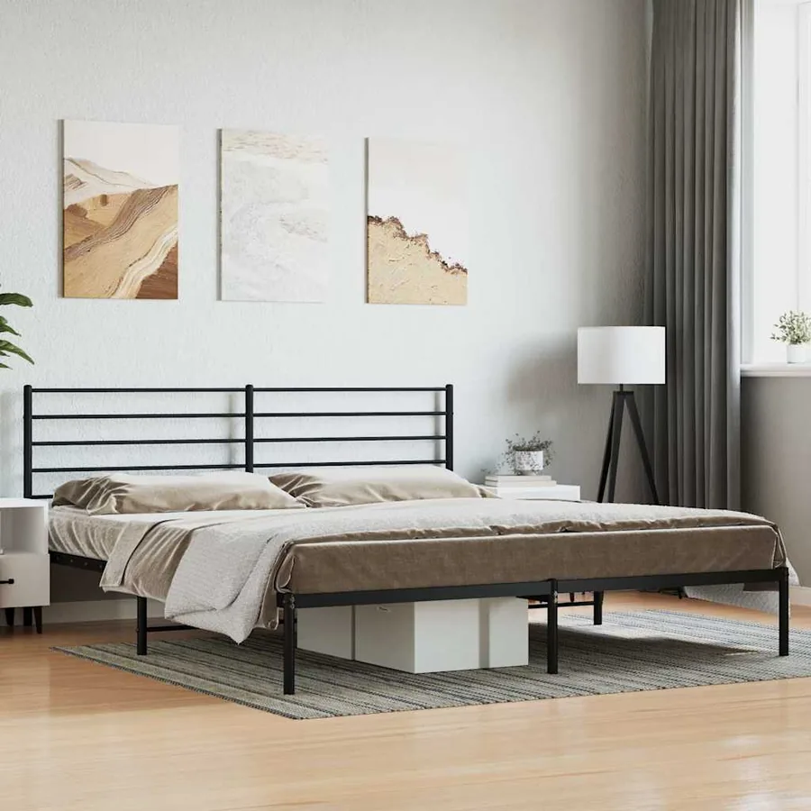 Cadre de lit métal sans matelas avec tête de lit noir 200x200cm