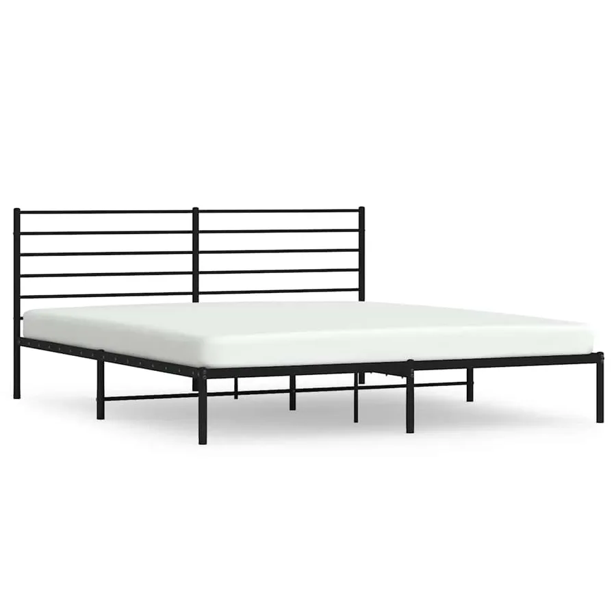 Cadre de lit métal sans matelas avec tête de lit noir 200x200cm - 2