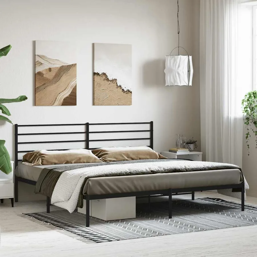 Cadre de lit métal sans matelas avec tête de lit noir 200x200cm - 4