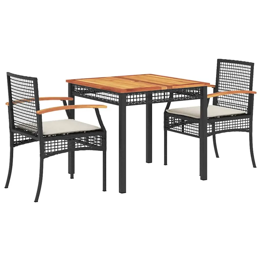 Ensemble à manger de jardin avec coussins 3 pcs Noir - 2