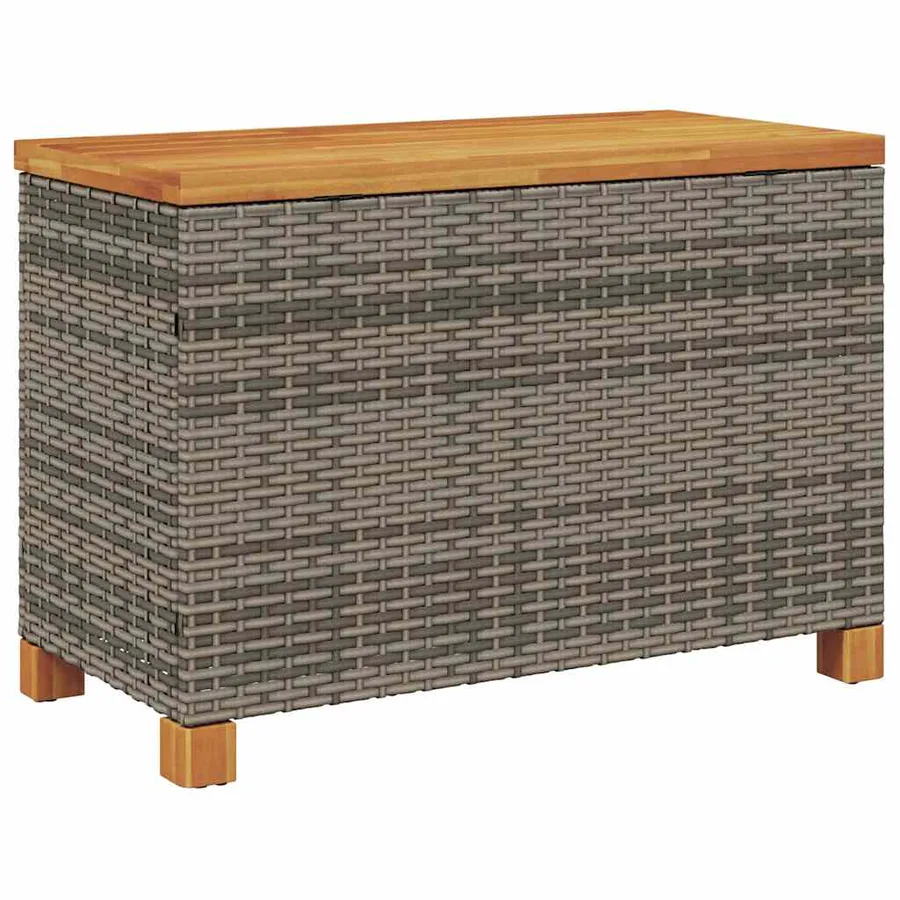Boîte de rangement de jardin gris résine tressée bois d'acacia - 6