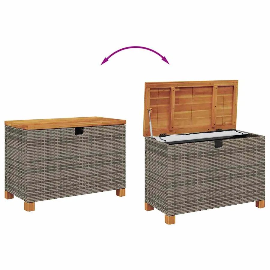 Boîte de rangement de jardin gris résine tressée bois d'acacia - 7