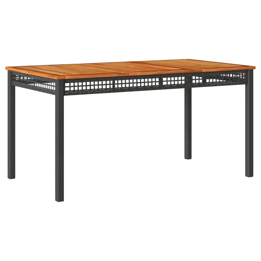 Table de jardin noir 140x80x75 cm résine tressée et bois acacia - 2
