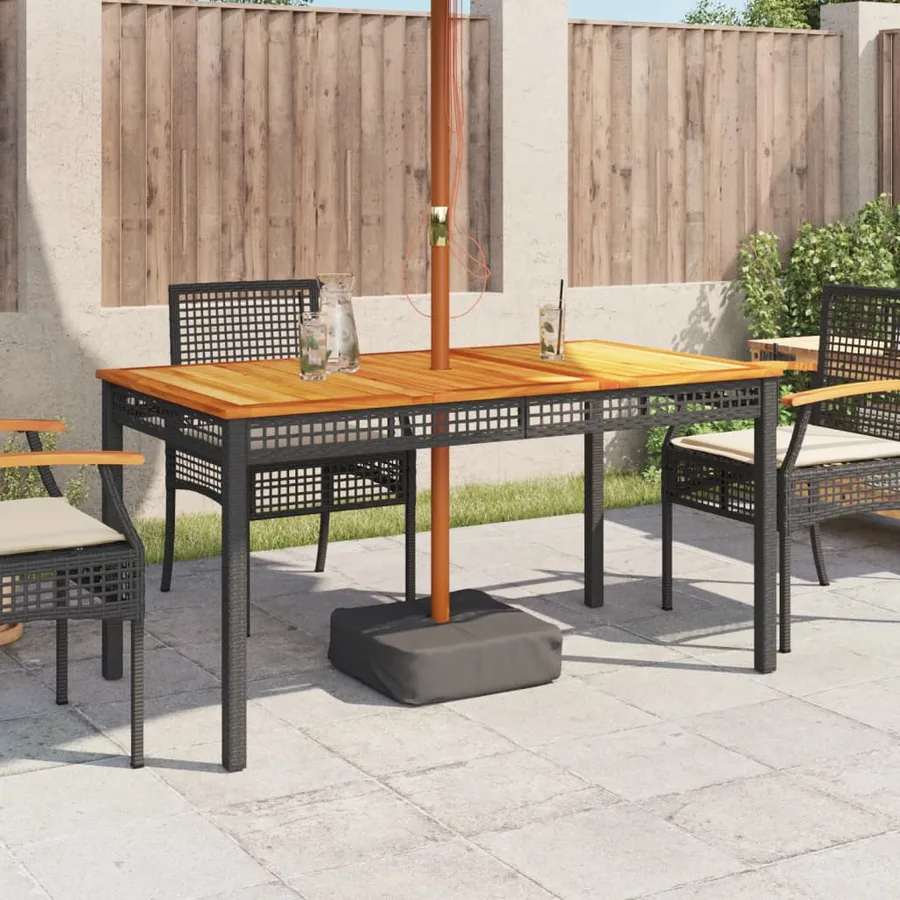 Table de jardin noir 140x80x75 cm résine tressée et bois acacia - 3