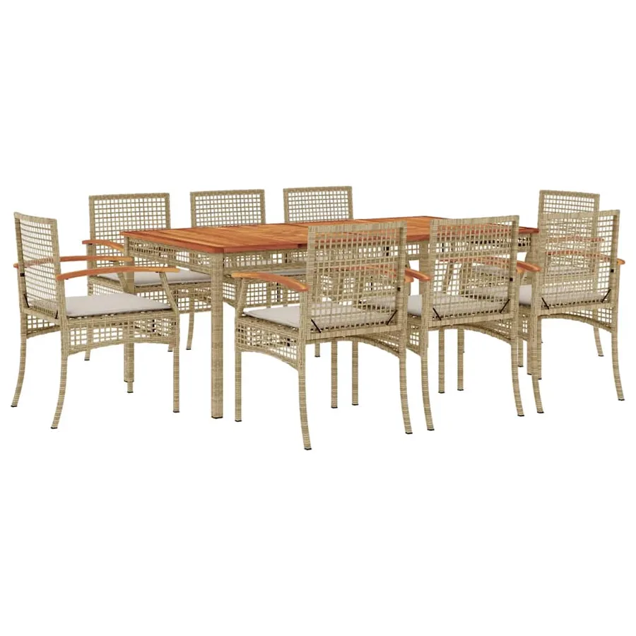 Ensemble à manger de jardin et coussins 9 pcs beige Poly rotin - 2