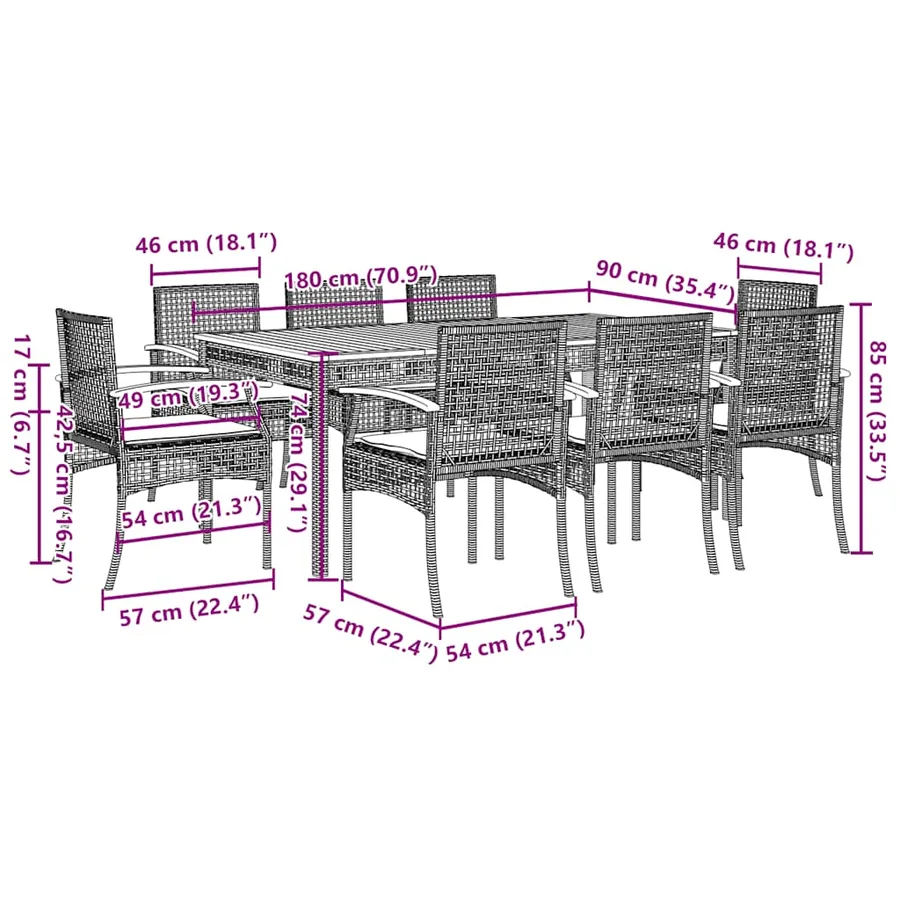 Ensemble à manger de jardin et coussins 9 pcs beige Poly rotin - 8