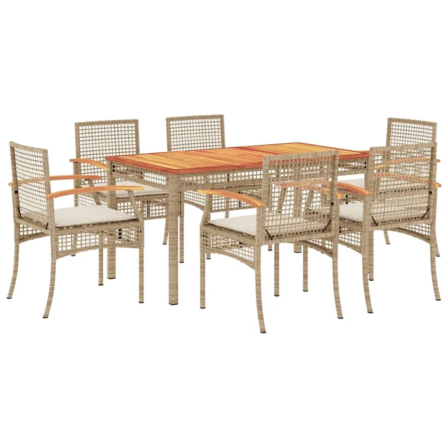 Ensemble à manger de jardin et coussins 7 pcs beige poly rotin - 2