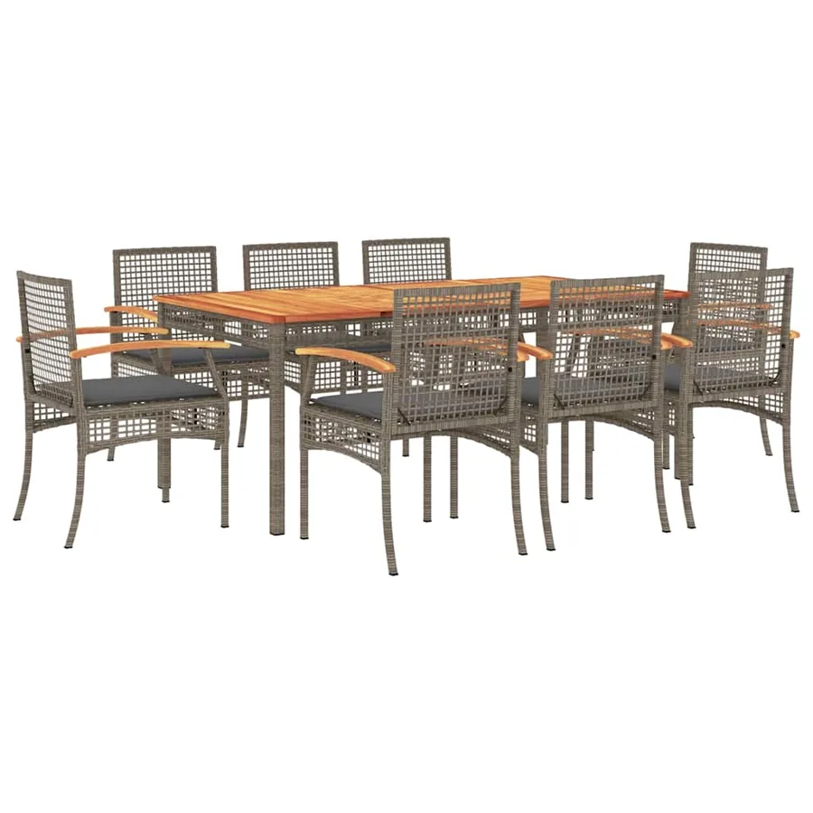 Ensemble à manger de jardin 9 pcs coussins gris résine tressée - 2