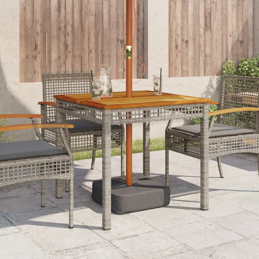 Table de jardin gris 80x80x74 cm résine tressée et bois acacia - 3