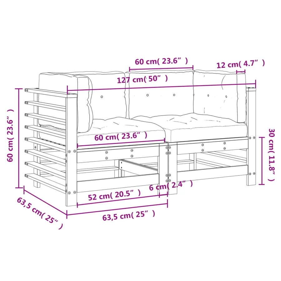 Canapés d'angle avec coussins 2 pcs bois de pin massif - 9