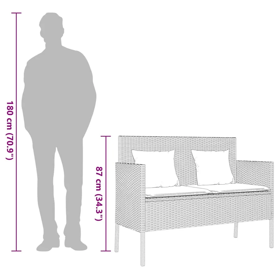 Banc de jardin avec coussins noir résine tressée - 12