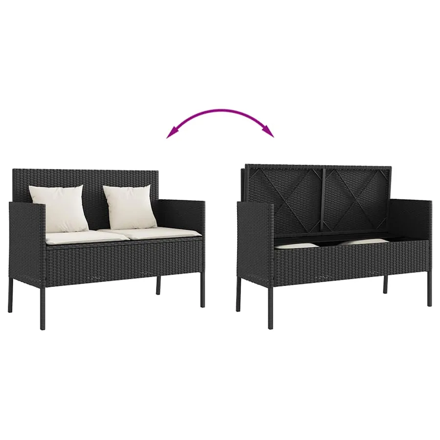 Banc de jardin avec coussins noir résine tressée - 7