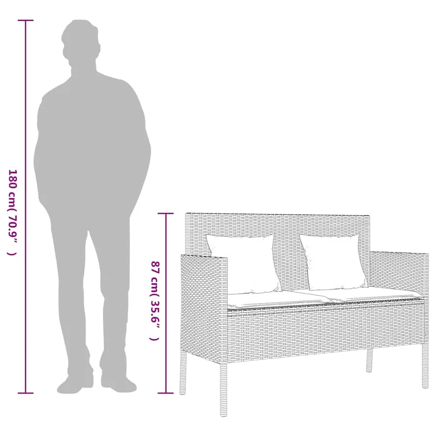 Banc de jardin avec coussins marron résine tressée - 12
