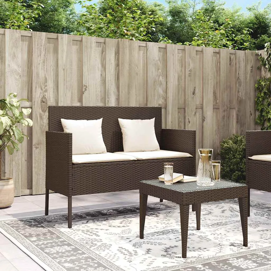 Banc de jardin avec coussins marron résine tressée - 3