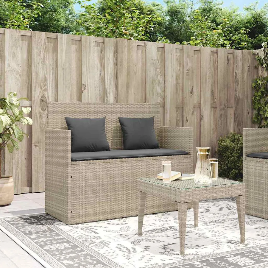 Banc de jardin avec coussins gris clair résine tressée - 3