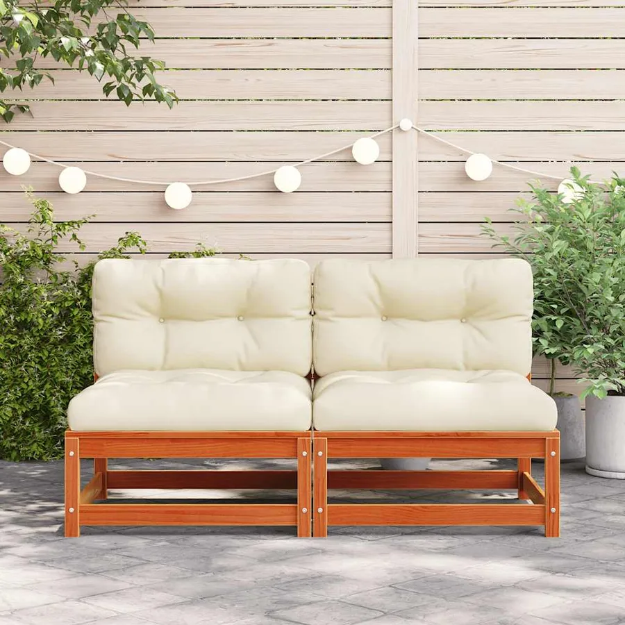 Canapé jardin sans accoudoirs coussins cire marron massif pin - 3