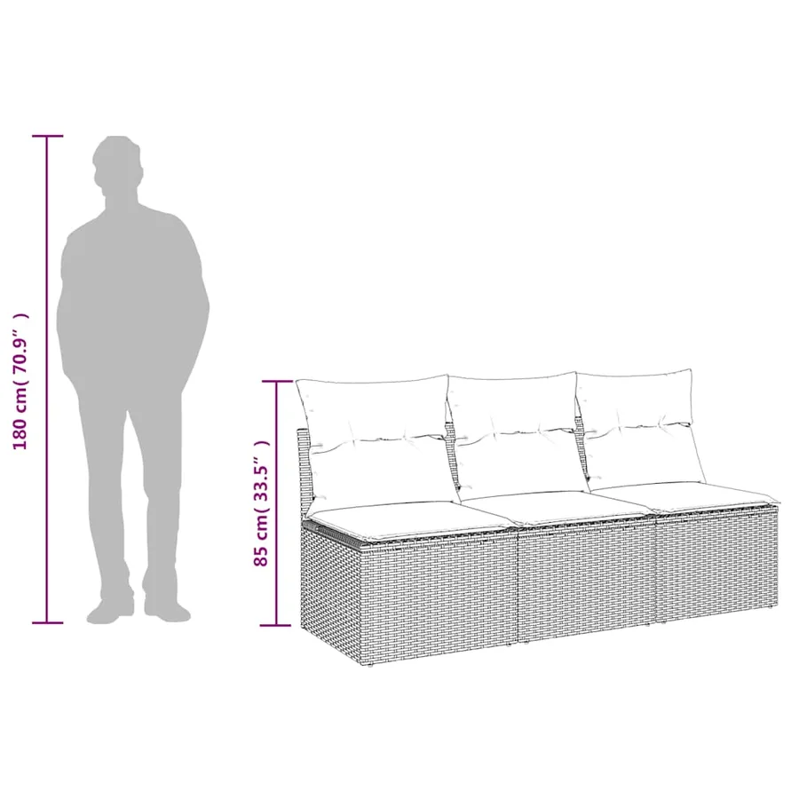 Canapé de jardin avec coussins 3 places beige résine tressée - 10