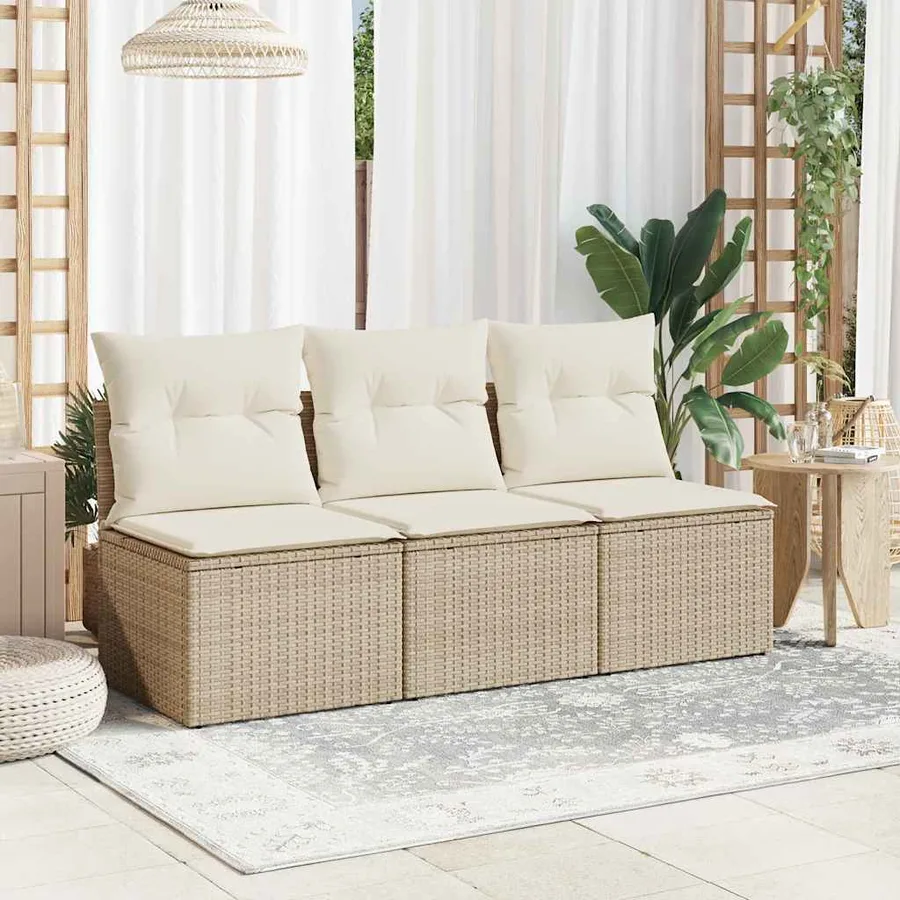 Canapé de jardin avec coussins 3 places beige résine tressée - 3