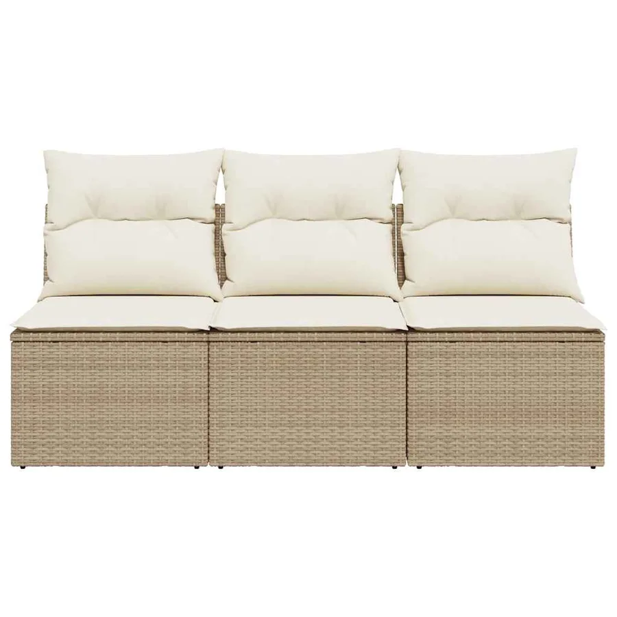 Canapé de jardin avec coussins 3 places beige résine tressée - 4