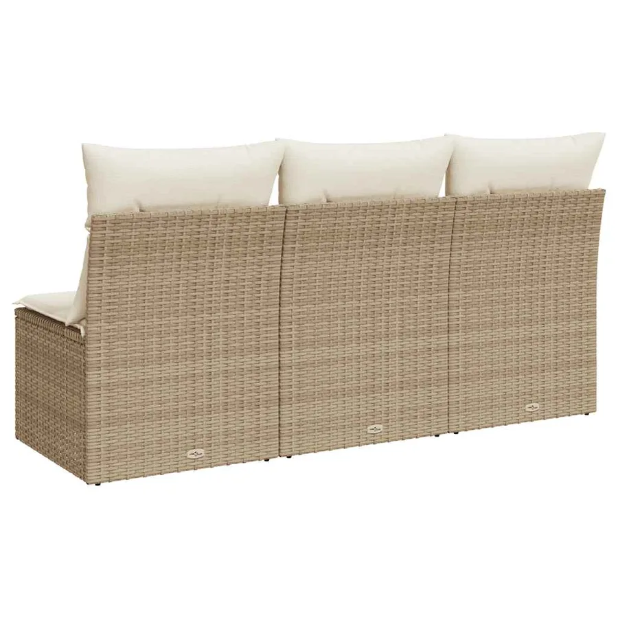 Canapé de jardin avec coussins 3 places beige résine tressée - 6