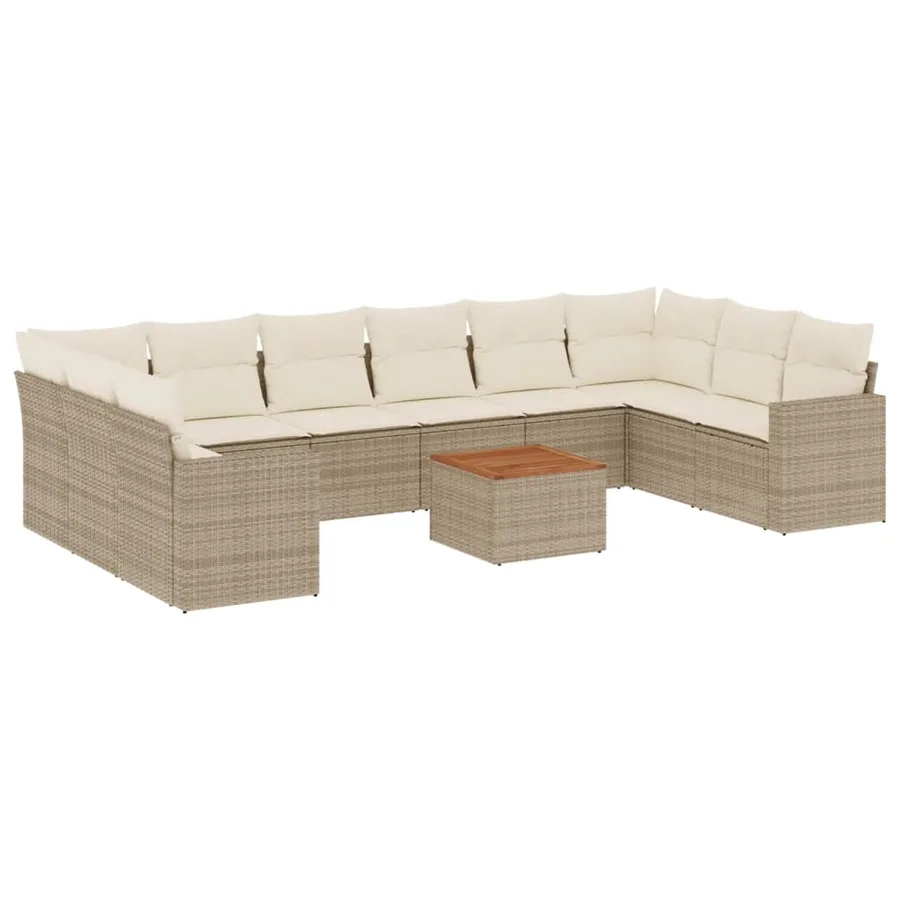 Salon de jardin 11 pcs avec coussins beige résine tressée - 2