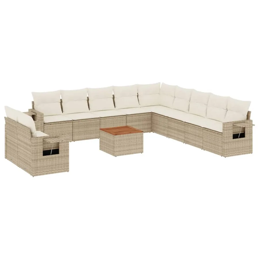 Salon de jardin avec coussins 12 pcs beige résine tressée - 2
