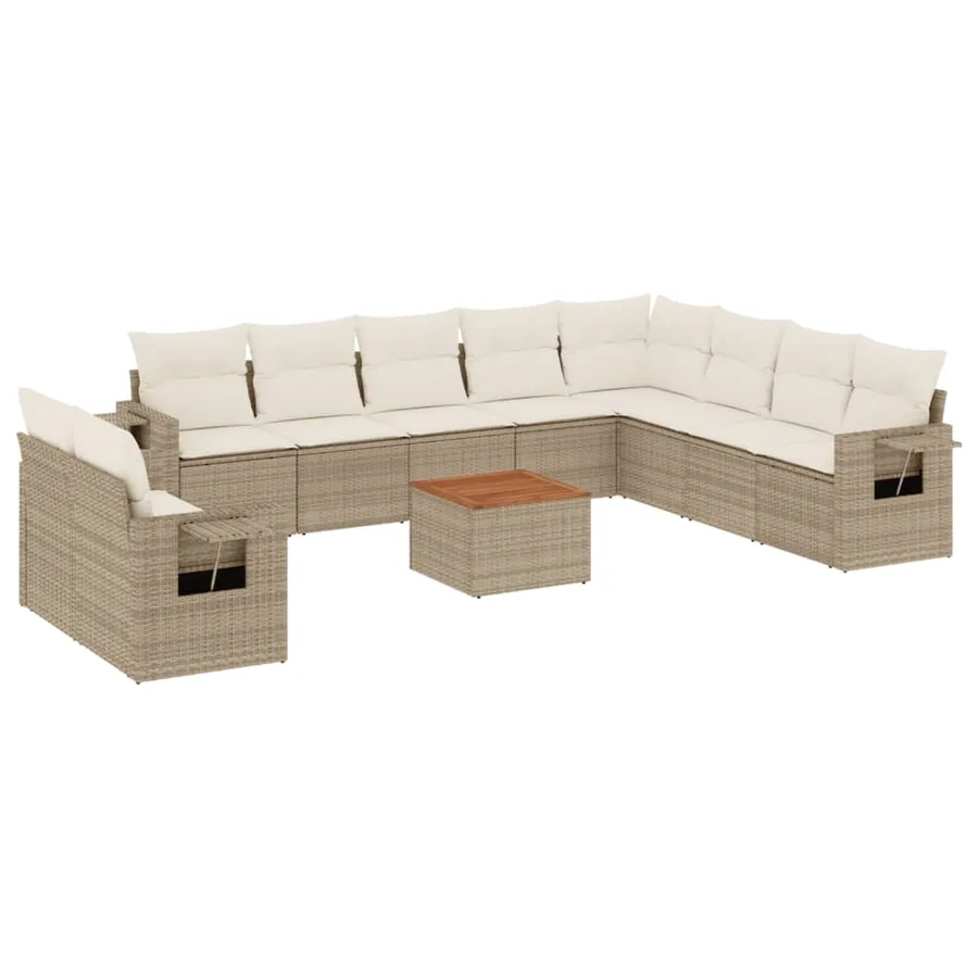 Salon de jardin 11 pcs avec coussins beige résine tressée - 2