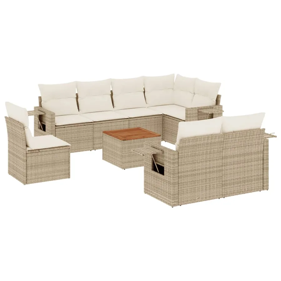 Salon de jardin avec coussins 9 pcs beige résine tressée - 2