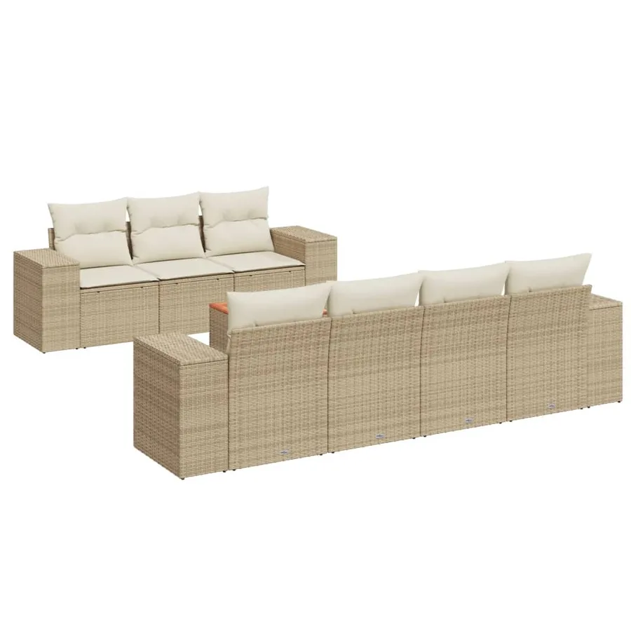Salon de jardin avec coussins 8 pcs beige résine tressée - 2