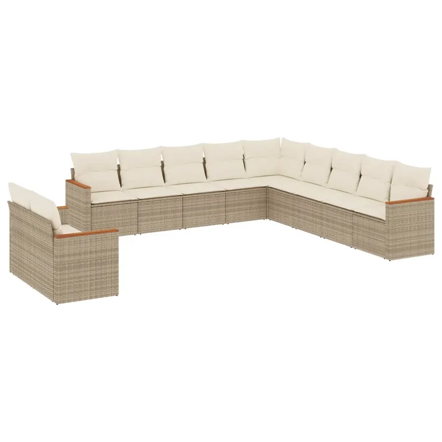 Salon de jardin 11 pcs avec coussins beige résine tressée - 2