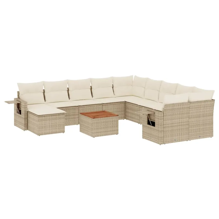 Salon de jardin avec coussins 12 pcs beige résine tressée - 2