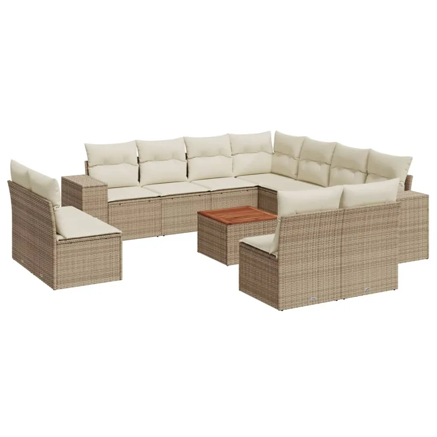 Salon de jardin avec coussins 12 pcs beige résine tressée - 2