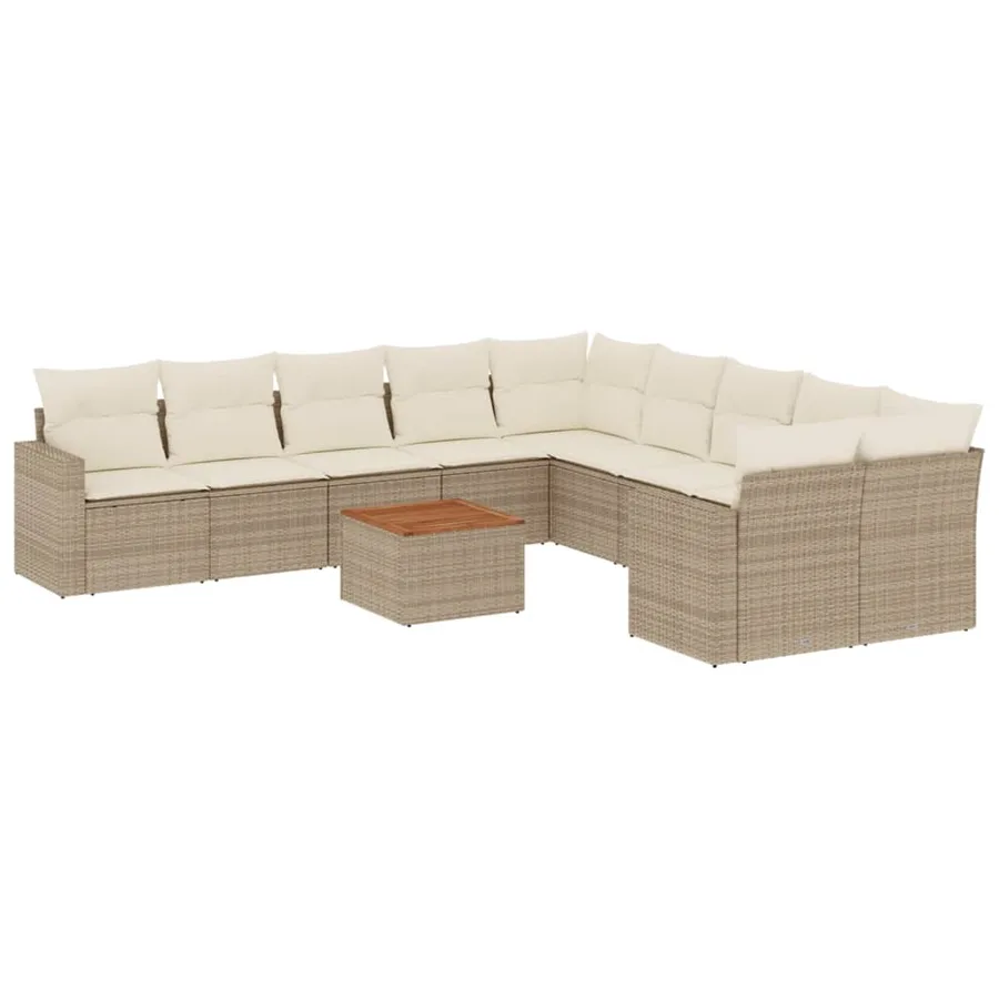 Salon de jardin 11 pcs avec coussins beige résine tressée - 2