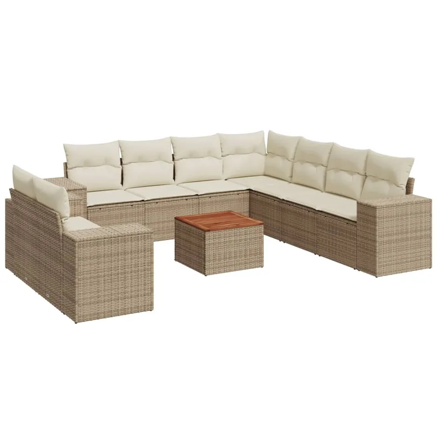Salon de jardin avec coussins 10 pcs beige résine tressée - 2