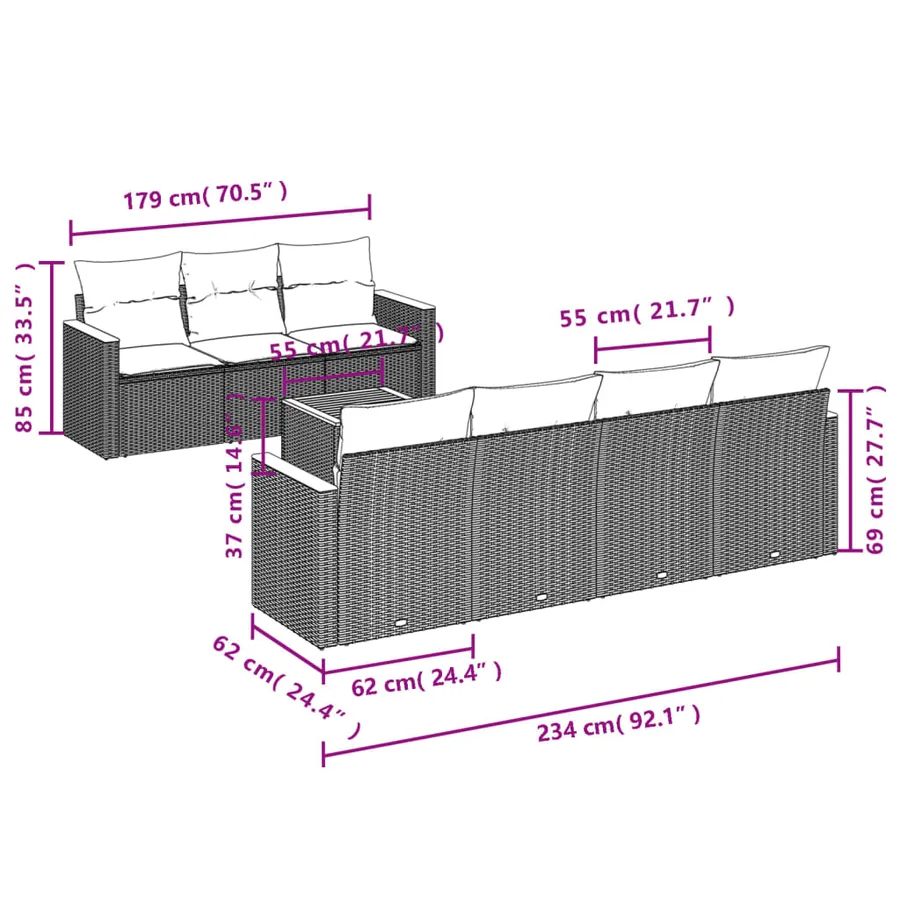 Salon de jardin avec coussins 8 pcs beige résine tressée - 3