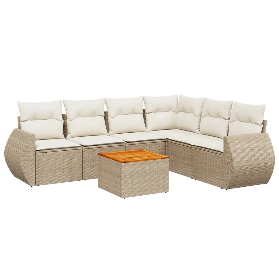 Salon de jardin avec coussins 7 pcs beige résine tressée - 2