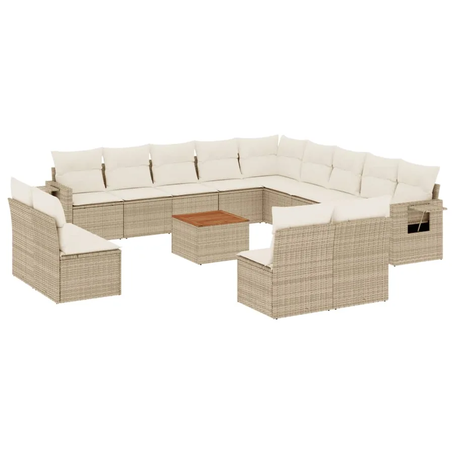 Salon de jardin avec coussins 14 pcs beige résine tressée - 2