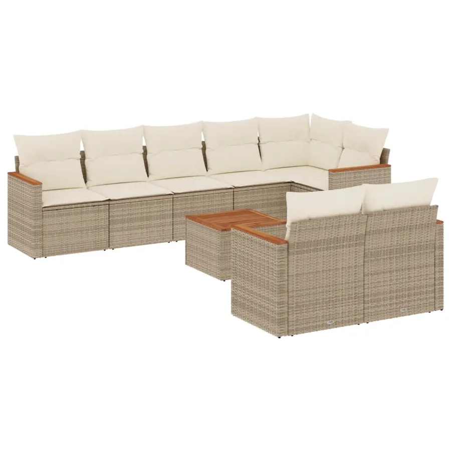 Salon de jardin avec coussins 9 pcs beige résine tressée - 2