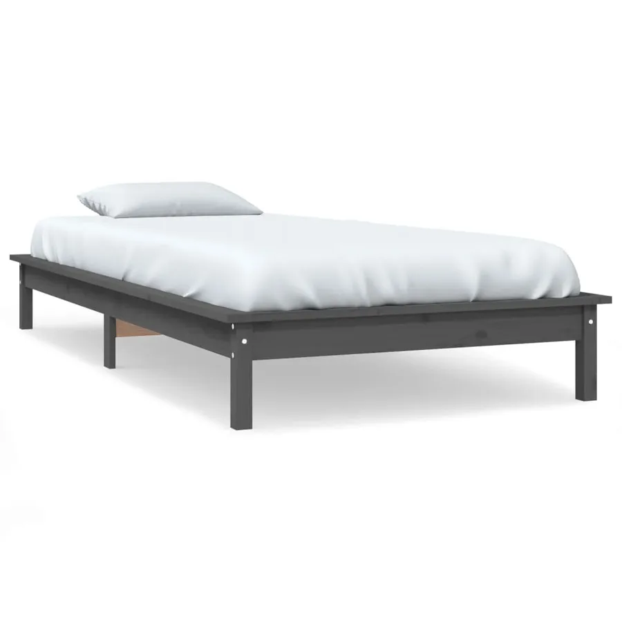 Cadre de lit sans matelas gris bois massif - 2