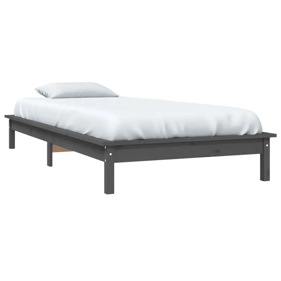Cadre de lit sans matelas gris bois massif - 3