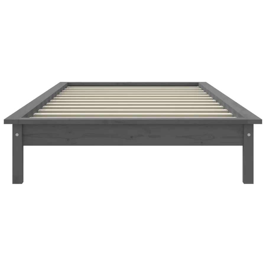 Cadre de lit sans matelas gris bois massif - 5