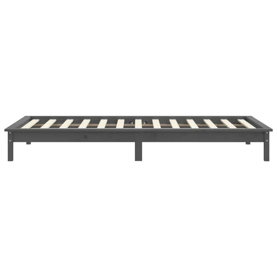 Cadre de lit sans matelas gris bois massif - 6