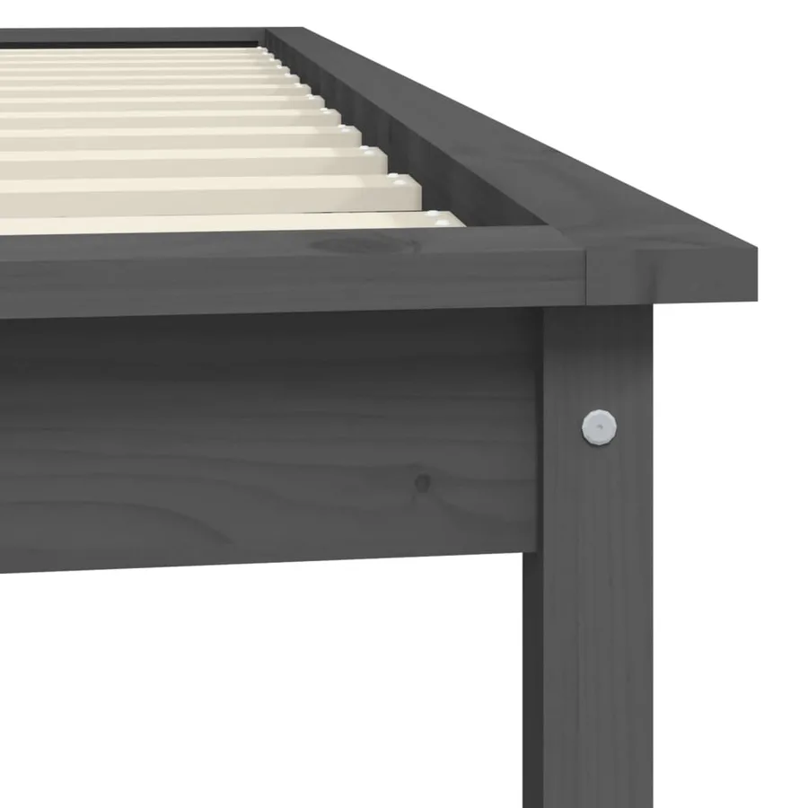 Cadre de lit sans matelas gris bois massif - 7