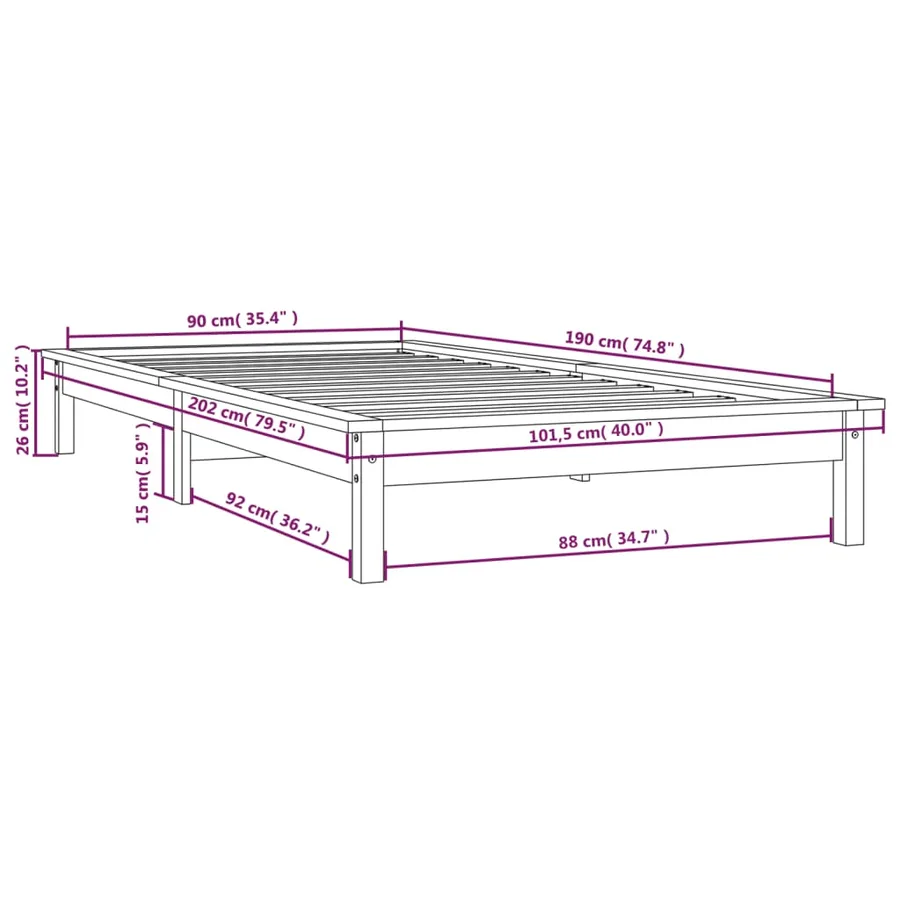 Cadre de lit sans matelas gris bois massif - 9