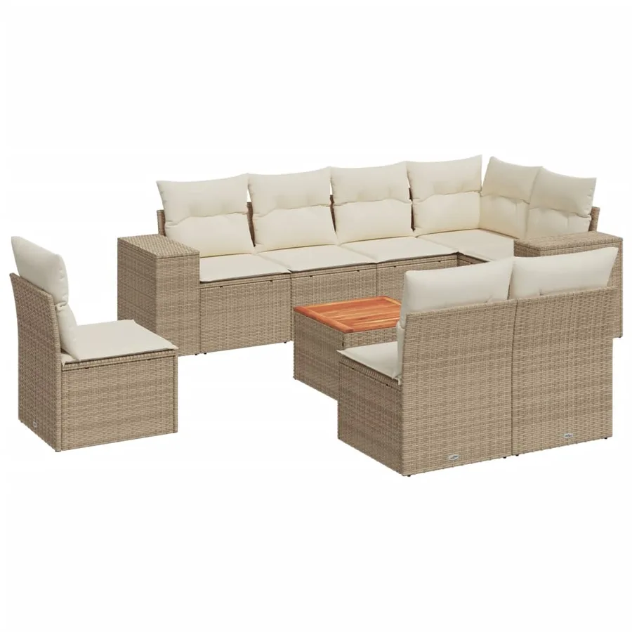 Salon de jardin avec coussins 9 pcs beige résine tressée - 2