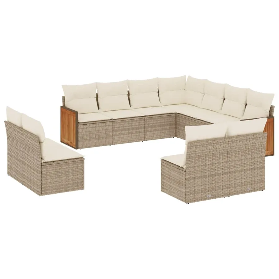 Salon de jardin 11 pcs avec coussins beige résine tressée - 2