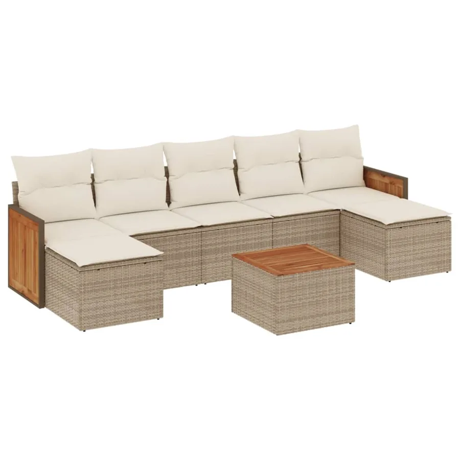 Salon de jardin avec coussins 8 pcs beige résine tressée - 2